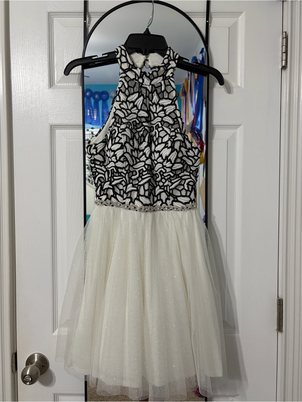 As U Wish Black & White Floral Halter Tulle Party Dress